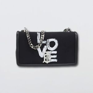 Burberry Lola Love Shoulder Bag Canvas BT Logo Printed Small Black/White OS